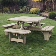 Becontree Wooden Garden Square Picnic Table In Natural - UK