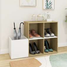 Bedros Wooden Hallway Shoe Storage Cabinet In White Sonoma Oak - UK
