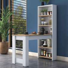 Belara Wooden Bar Kitchen Table with 4 Shelves in White and Walnut - UK