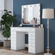 Belara Wooden Dressing Table With Mirror 13 Drawers In White - UK