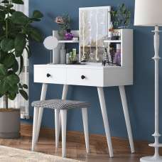 Belara Wooden Dressing Table Set With 2 Drawers In White - UK