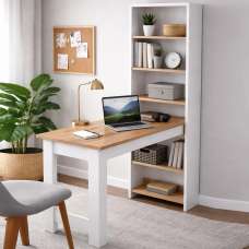 Belara Wooden Laptop Desk With 5 Shelves In White - UK