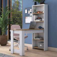 Belara Wooden Laptop Desk with Bookshelf in White and Walnut - UK