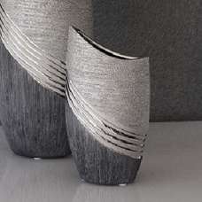 Belcourt Small Ceramic Deco Vase - Grey And Silver - UK