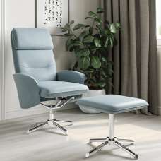 Boler Faux Leather Recliner Chair And Stool In Light Grey - UK
