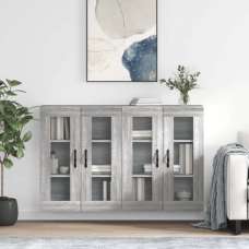 Belek Wooden Wall Mounted Sideboard With 4 Doors In Grey Sonoma Oak - UK