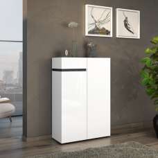 Belfort High Gloss Shoe Cabinet 2 Doors In White And Slate Grey - UK