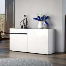 Belfort High Gloss Sideboard 4 Doors 1 Drawer In White Slate Grey - UK
