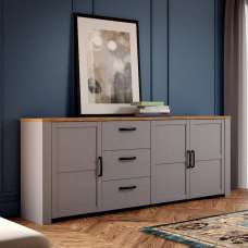 Belgin Wooden Sideboard With 3 Doors 3 Drawers In Grey Oak - UK