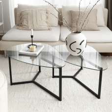 Belira Tempered Glass Nesting Coffee Table With Matte Black Metal Frame - UK