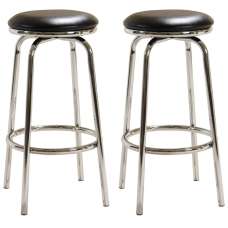 Belita Black Leather Bar Stools With Chrome Frame In Pair - UK