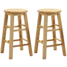 Belita Large Oak Wooden Stools In Pair - UK