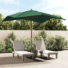 Belle Fabric Garden Parasol In Green With Wooden Pole - UK