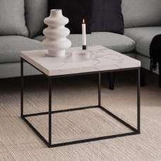 Bellmore Wooden Square Coffee Table In White Marble Effect - UK