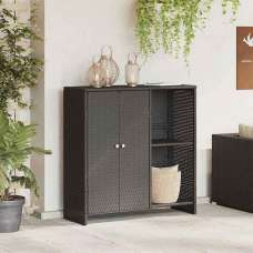 Bellport Rattan Storage Cabinet With 2 Doors In Black - UK