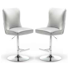 Bellvue Light Grey Velvet Bar Stools With Chrome Base In Pair - UK