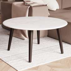 Bellvue White Marble Top Coffee Table With Dark Wooden Legs - UK