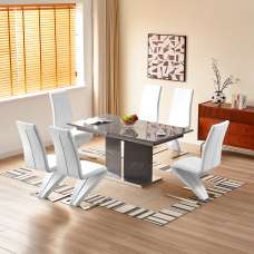 Belmonte Grey Extending Dining Table Large 6 Demi Z White Chairs - UK