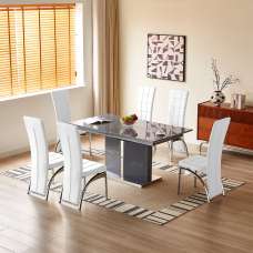 Belmonte Grey Extending Dining Table Large 6 Ravenna White Chairs - UK