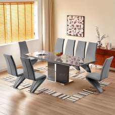 Belmonte Grey Extending Dining Table Large 8 Demi Z Grey Chairs - UK