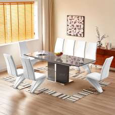 Belmonte Grey Extending Dining Table Large 8 Demi Z White Chairs - UK