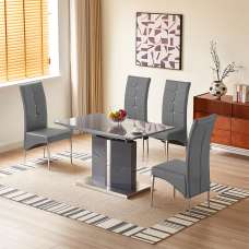 Belmonte Grey Extending Dining Table Small 4 Vesta Grey Chairs - UK