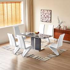 Belmonte Grey Extending Dining Table Small 6 Demi Z White Chairs - UK