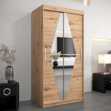 Beloit Mirrored Wardrobe 2 Sliding Doors 100cm In Artisan Oak - UK