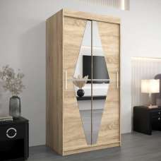 Beloit Mirrored Wardrobe 2 Sliding Doors 100cm In Sonoma Oak - UK