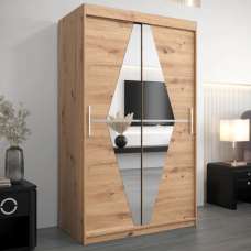 Beloit Mirrored Wardrobe 2 Sliding Doors 120cm In Artisan Oak - UK