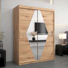Beloit Mirrored Wardrobe 2 Sliding Doors 150cm In Artisan Oak - UK