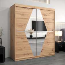 Beloit Mirrored Wardrobe 2 Sliding Doors 180cm In Artisan Oak - UK