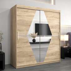 Beloit Mirrored Wardrobe 2 Sliding Doors 180cm In Sonoma Oak - UK