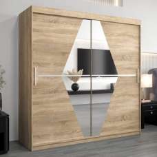 Beloit Mirrored Wardrobe 2 Sliding Doors 200cm In Sonoma Oak - UK