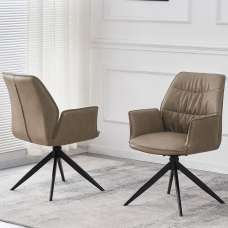 Beloit Taupe PU Leather Dining Chairs With Black Legs In Pair - UK