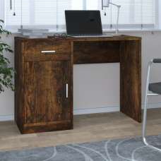 Beloit Wooden Laptop Desk With 1 Door 1 Drawer In Smoked Oak - UK