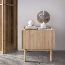 Belton Wooden Bedside Cabinet In Riviera Oak And White - UK