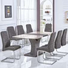Beltran Gloss Extending Dining Table 8 Grey Chairs In Cream Stone - UK