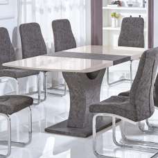 Beltran High Gloss Extending Dining Table In Cream And Stone - UK