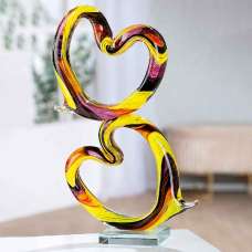 Carnation 2 Heart Glass Sculpture In Multicoloured - UK