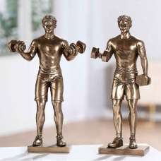 Carnation Synthetic Resin 2 Dumbbells Lifter Sculpture In Bronze - UK