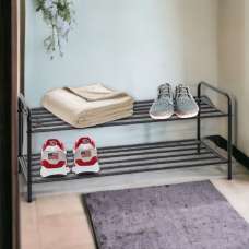 Bemidji Metal Shoe Rack With 2 Shelves In Black - UK