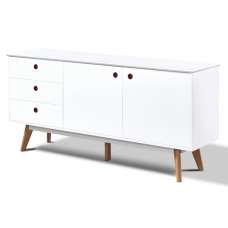 Benecia Wooden Sideboard With 2 Doors And 3 Drawers In White - UK