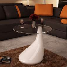 Benek Round Glass Coffee Table With High Gloss White Base - UK