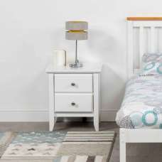 Benton Wooden Bedside Cabinet With 2 Drawers In White - UK