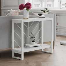 Benton Wooden Console Table In White Faux Marble Effect - UK