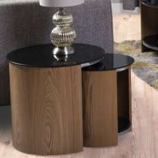 Bentwood Walnut Black Glass Nesting Tables With Chrome Frame - UK