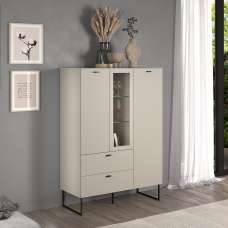 Benvia Wooden Highboard with 2 Doors 2 Drawers in Cashmere and Evoke Oak - UK