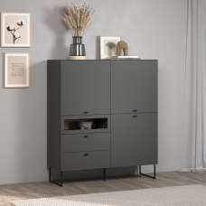Benvia Wooden Highboard with 3 Doors 2 Drawers in Anthracite and Evoke Oak - UK