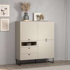 Benvia Wooden Highboard with 3 Doors 2 Drawers in Cashmere and Evoke Oak - UK